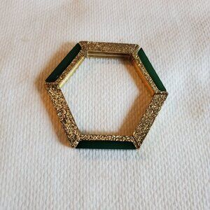 Vintage Jade Cuff Bangle Bracelet Gold Tone Design Jewelry Accessory